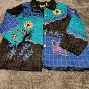 New Maggie Barnes Jacket Womens 3X Black embroidered and patchwork Coat